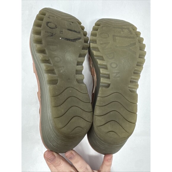 Fly London Yadi Rose Pink Leather Cutout Peep-toe Wedge Sandals 39 8 8.5 - Picture 9 of 10